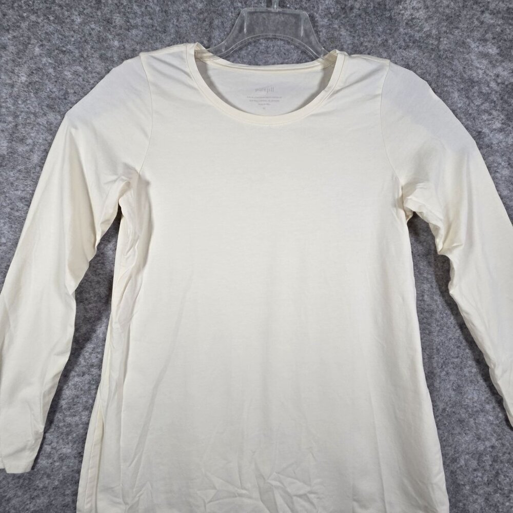 Pure Jill Tunic Top Women Medium Pima Cotton Ivory Cream Long Sleeve Basic - Picture 2 of 6